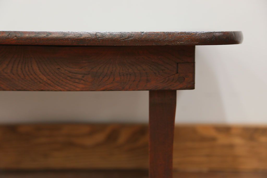 レトロ家具　昭和レトロ 古い栓材の一枚板　角型ちゃぶ台　(テーブル)