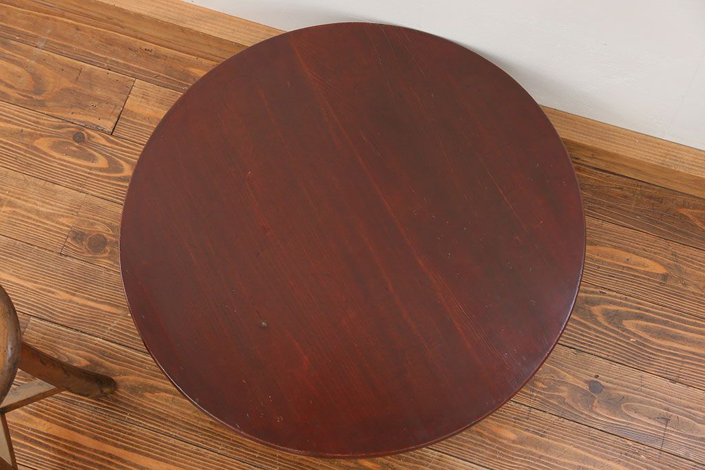 レトロ家具　昭和レトロ 漆塗りの小振りな丸型ちゃぶ台　(座卓、テーブル)