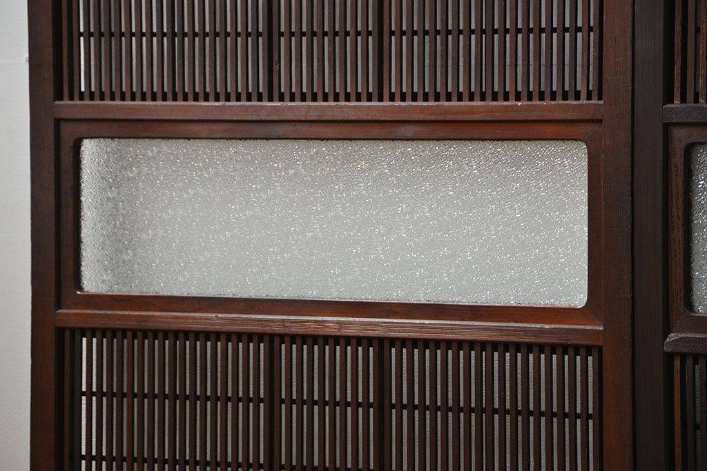 アンティーク 腰板欅材の上質な裏障子付き格子戸　2枚セット　(和風建具、引き戸)