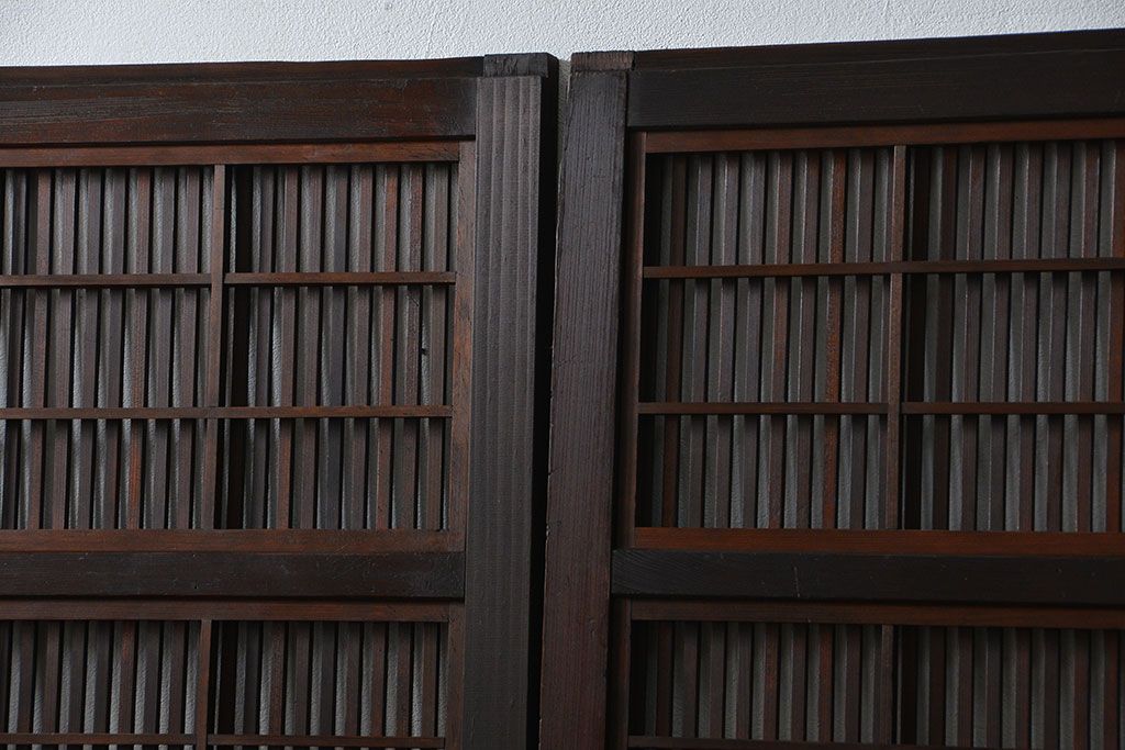 アンティーク 腰板欅材の上質な裏障子付き格子戸　2枚セット　(和風建具、引き戸)