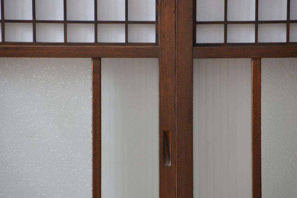 大正ロマン 珍品 菱形模様のガラス障子戸3枚セット(ガラス戸、和風建具)