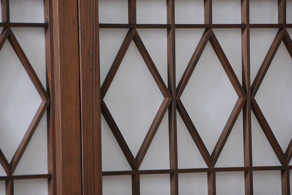 大正ロマン 珍品 菱形模様のガラス障子戸4枚セット(ガラス戸、和風建具)