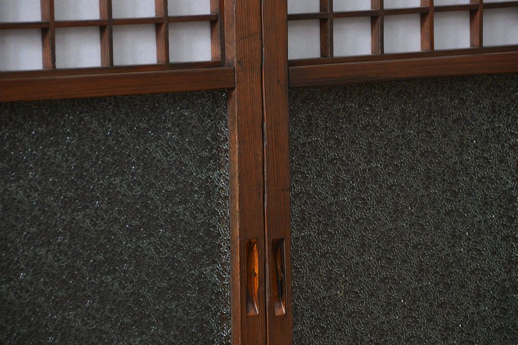 大正ロマン 珍品 菱形模様のガラス障子戸4枚セット(ガラス戸、和風建具)