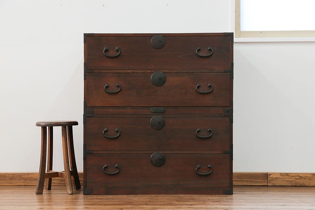 アンティーク家具　古民具・骨董 丸金具の時代箪笥ローボード(1)(ローチェスト)