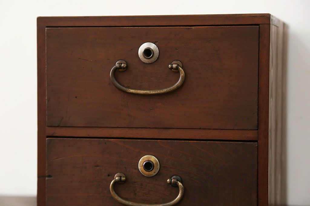 レトロ家具　昭和レトロ 古い木の二段小引き出し