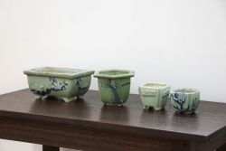 アンティーク雑貨　古民具・骨董 古い青磁 植木鉢 4点セット