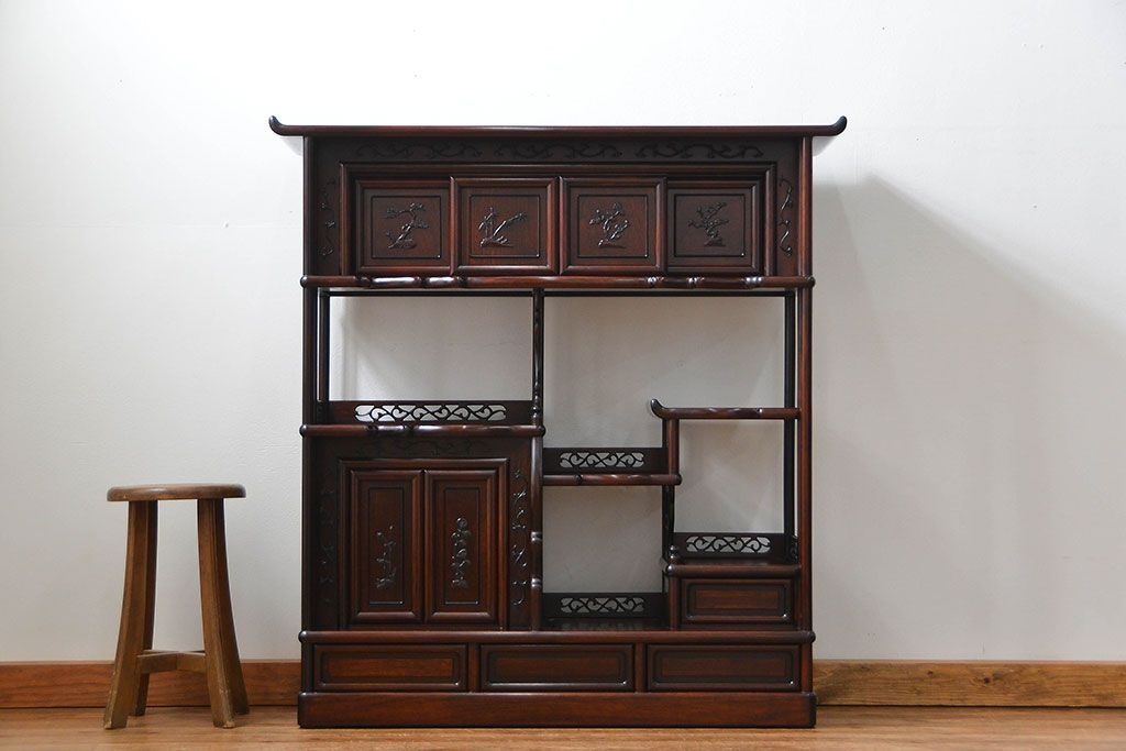 アンティーク家具　古民具・骨董 1970年頃　唐木製の高級茶棚(茶箪笥、飾り棚)