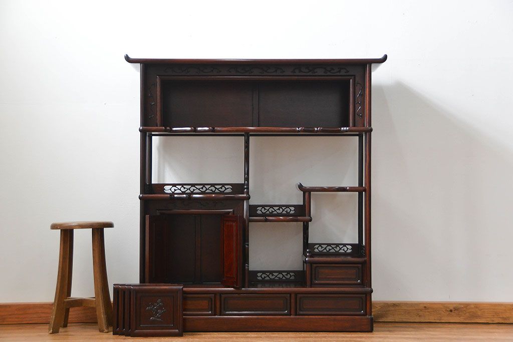 アンティーク家具　古民具・骨董 1970年頃　唐木製の高級茶棚(茶箪笥、飾り棚)
