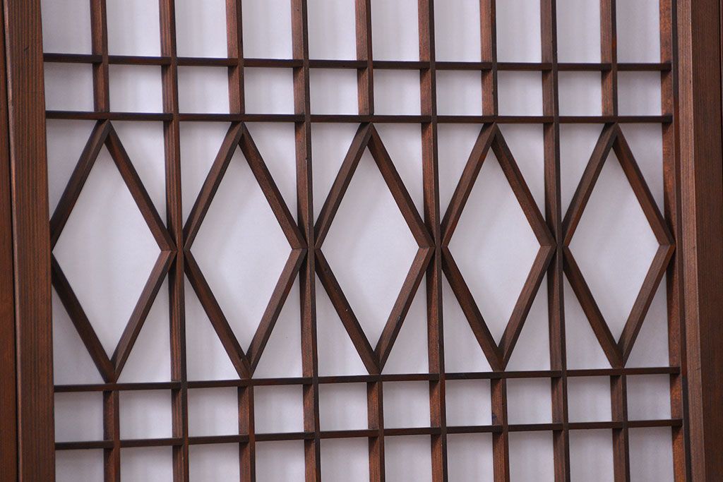 大正ロマン 珍品 菱形模様のガラス障子戸4枚セット(2) (ガラス戸、和風建具)