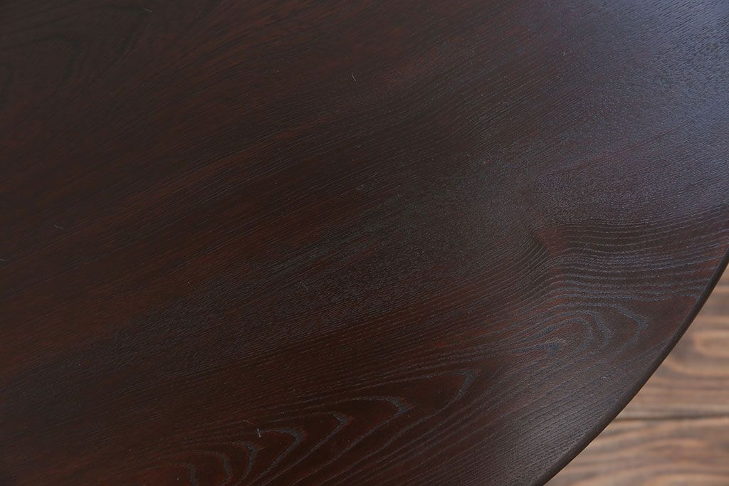 レトロ家具　昭和レトロ 古い栓材のシックな丸型ちゃぶ台 (座卓、座机)