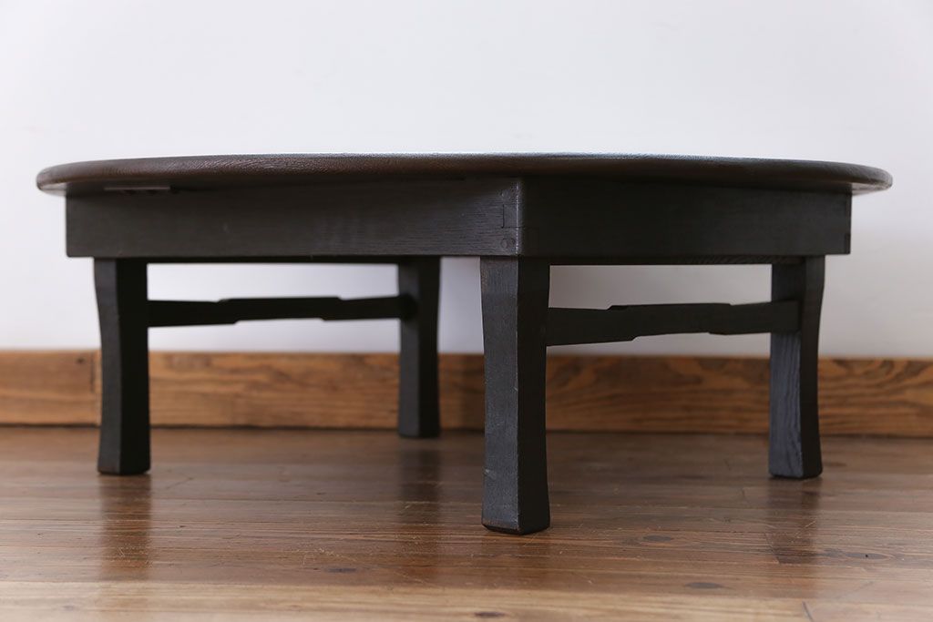 レトロ家具　昭和レトロ 古い栓材のシックな丸型ちゃぶ台 (座卓、座机)