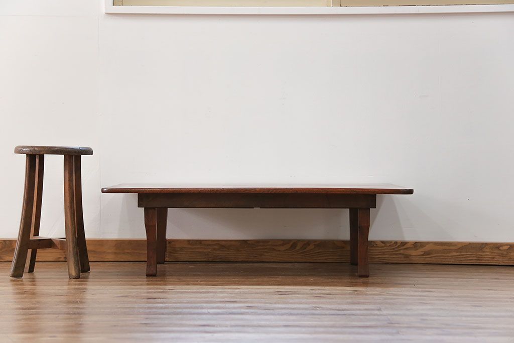 アンティーク家具　古民具・骨董 総欅材の重厚で大振りな角型ちゃぶ台 (テーブル、座卓)