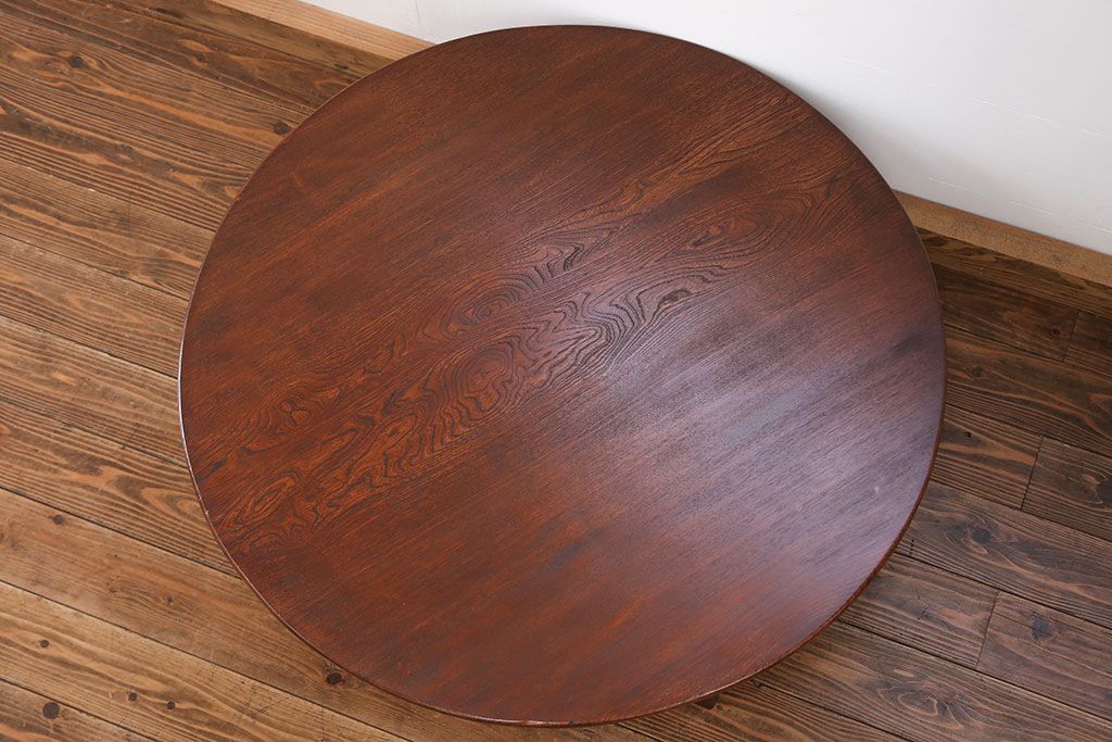 レトロ家具　昭和レトロ 古い栓材の丸型ちゃぶ台 (テーブル、机)