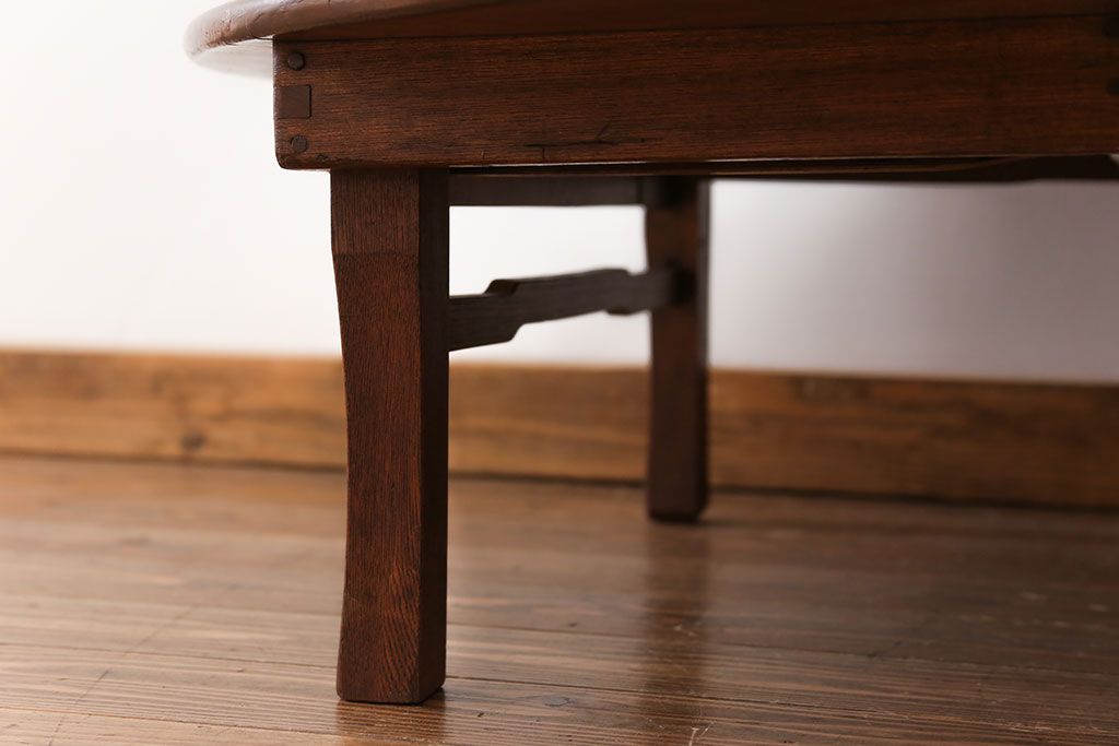 レトロ家具　昭和レトロ 古い栓材の丸型ちゃぶ台 (テーブル、机)