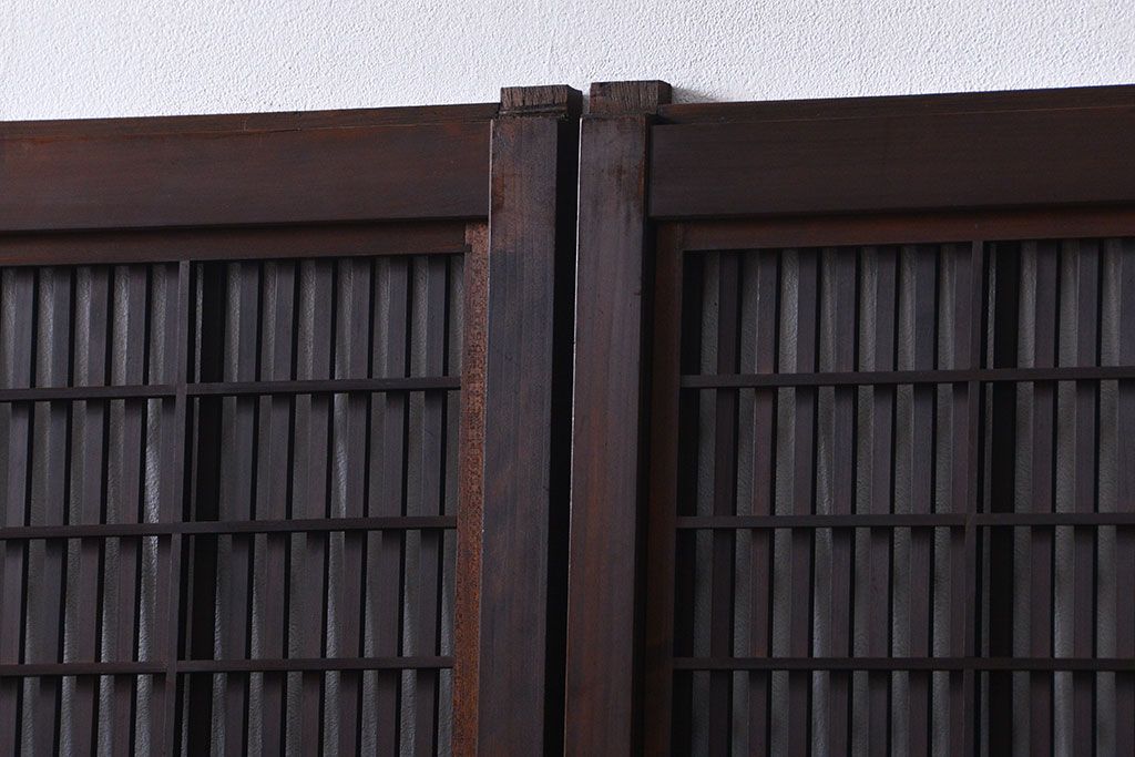 古民具・骨董 腰板欅材の上質な裏障子付き幅せま格子戸　4枚セット