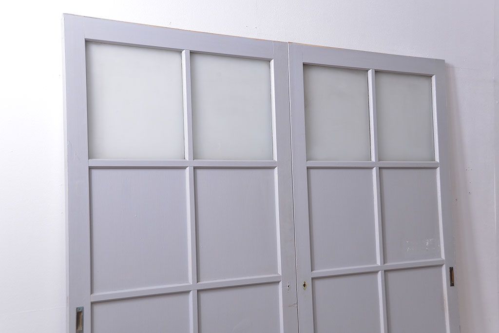 昭和レトロ 太い框組みの大きなガラス戸　2枚セット(引き戸)