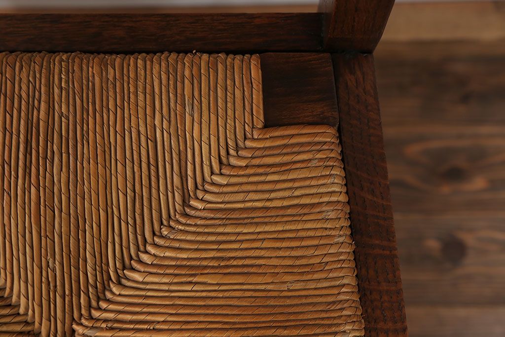 アンティーク家具　フランスアンティーク　オーク材　上質なアールデコ　ラッシチェア2脚セット(2)(椅子、イス)