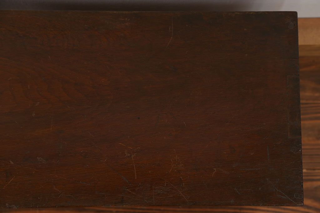 アンティーク家具　アンティーク 古いナラ材の上開き戸卓上本棚(書類棚、収納棚)