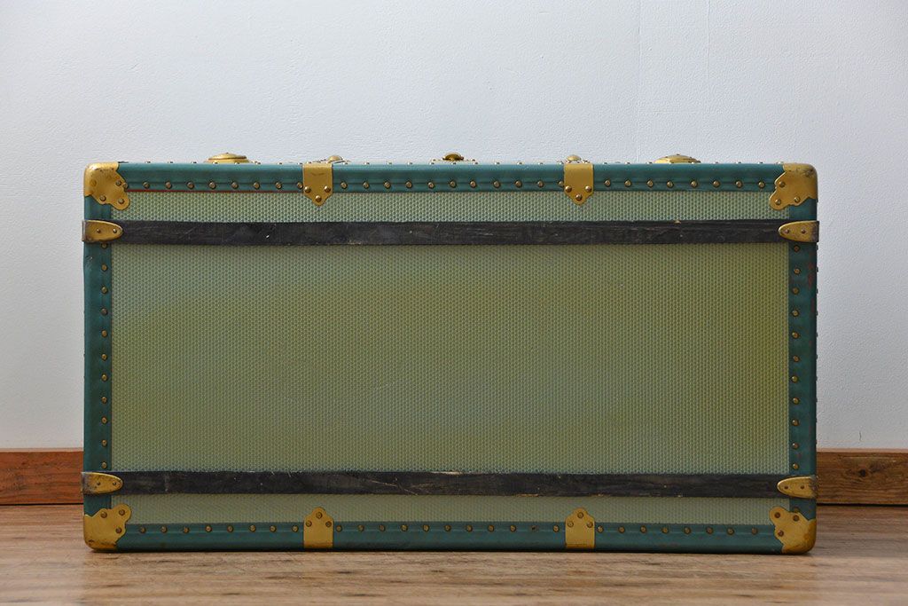 アンティーク雑貨　イギリスアンティーク 1950年頃 鮮やかなグリーンの船トランクセンターテーブル