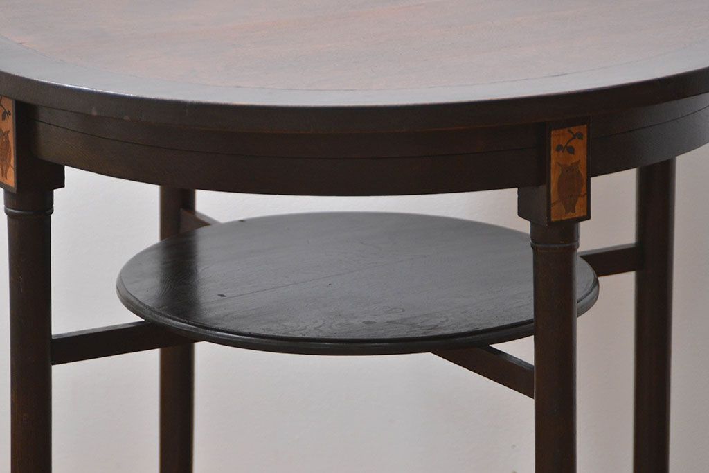 アンティーク家具　大正ロマン 象嵌入りのアンティークラウンドテーブル (コーヒーテーブル)