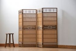 昭和レトロ 繊細で上質な四連衝立て (四つ折り衝立て)