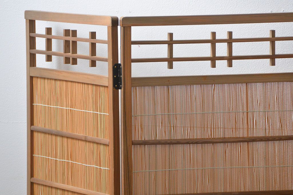 昭和レトロ 繊細で上質な四連衝立て (四つ折り衝立て)