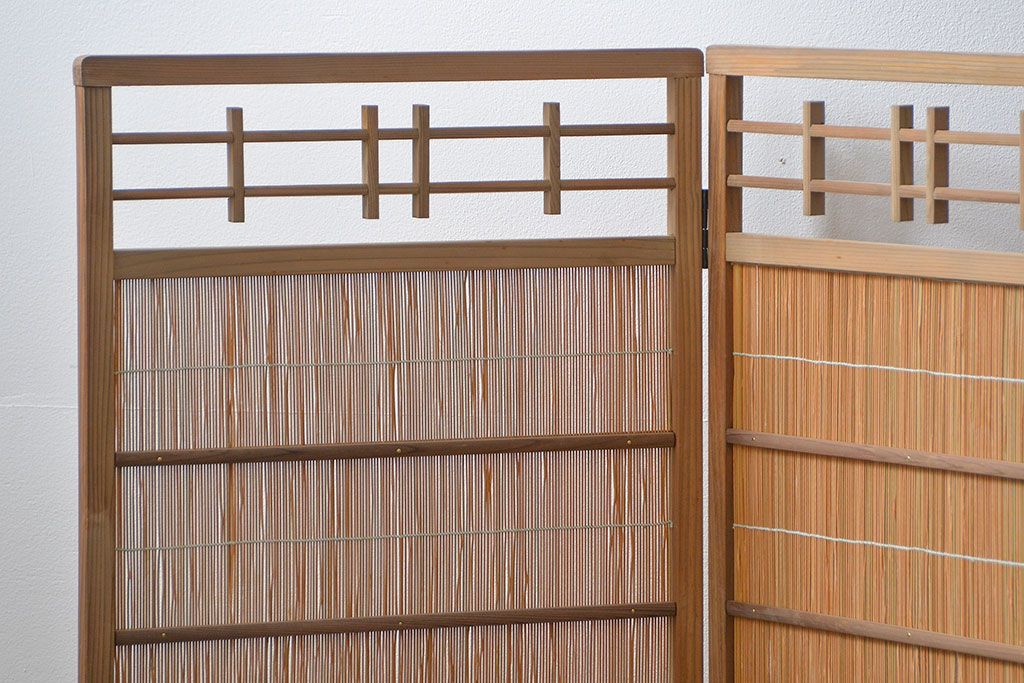 昭和レトロ 繊細で上質な四連衝立て (四つ折り衝立て)
