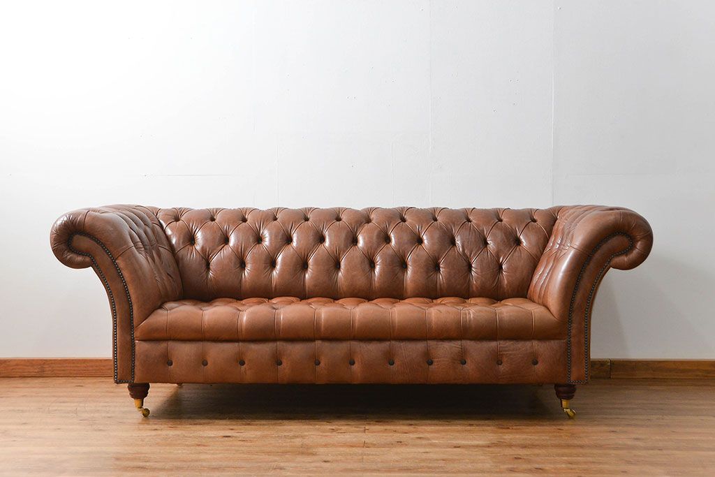 ヴィンテージ家具　イギリスビンテージ オーダーメイド品 本革ハイグレード チェスターフィールド ソファ