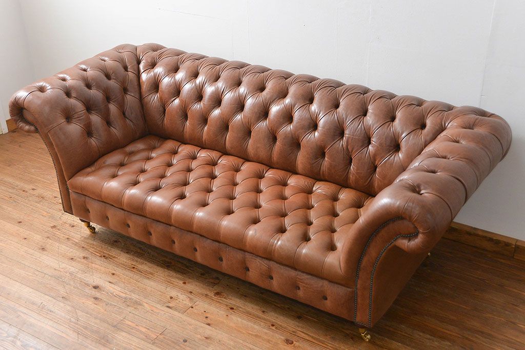 ヴィンテージ家具　イギリスビンテージ オーダーメイド品 本革ハイグレード チェスターフィールド ソファ