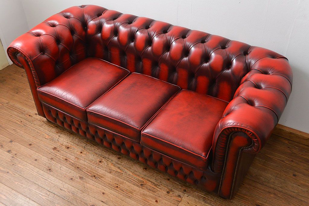 中古 イギリス直輸入 本革 チェスターフィールド ソファ