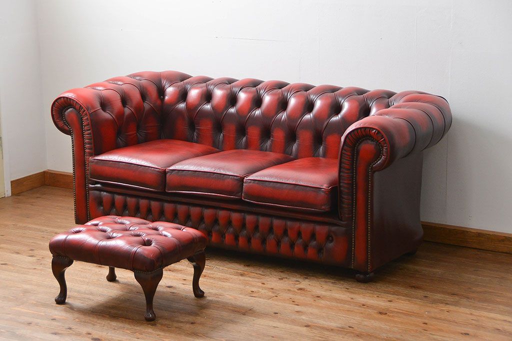 中古 イギリス直輸入 本革 チェスターフィールド ソファ