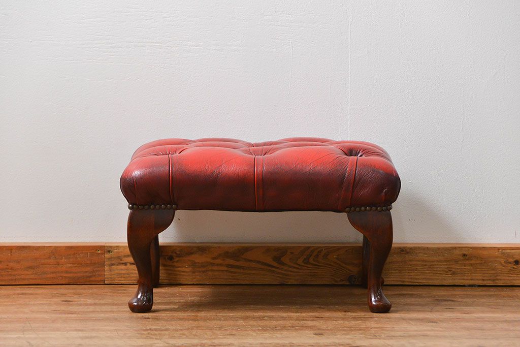 中古 イギリス直輸入 本革 チェスターフィールド ソファ オットマン