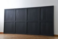 古民具・骨董 艶消しブラック塗装の和モダン時代帯戸4枚セット (時代板戸、引き戸)