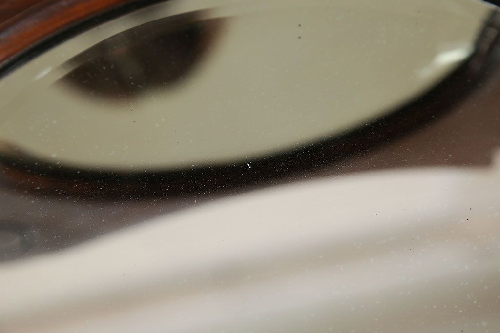 アンティーク雑貨　イギリスヴィンテージ マホガニー材 飾り棚付きの高級コーナーウォールミラー(鏡、ビンテージ)