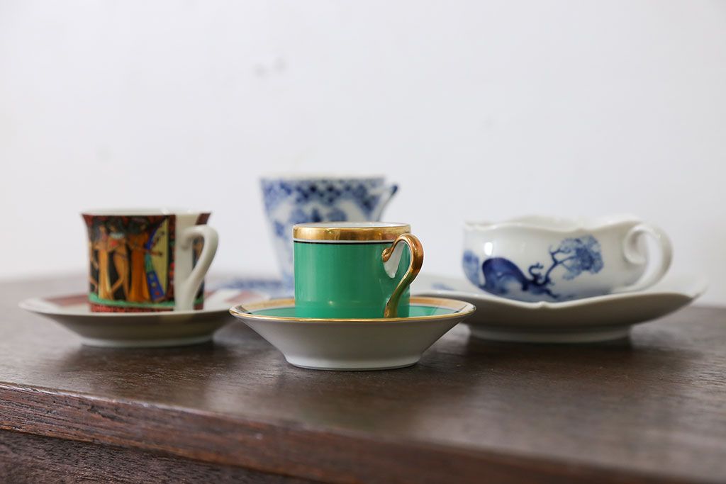 アンティーク雑貨　ロイヤルコペンハーゲン(Royal Copenhagen)・マイセンなどのカップ&ソーサー4種類セット(リモージュ・リチャード・ジノリ)