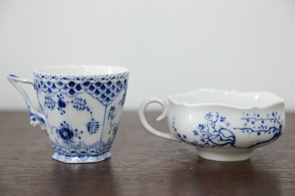 アンティーク雑貨　ロイヤルコペンハーゲン(Royal Copenhagen)・マイセンなどのカップ&ソーサー4種類セット(リモージュ・リチャード・ジノリ)