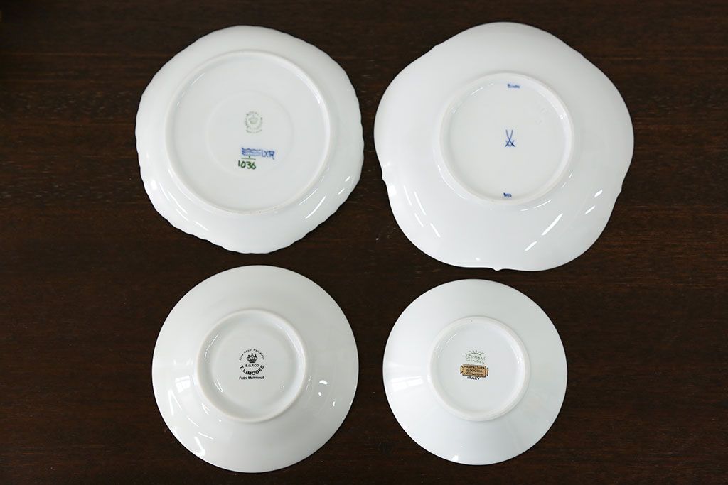 アンティーク雑貨　ロイヤルコペンハーゲン(Royal Copenhagen)・マイセンなどのカップ&ソーサー4種類セット(リモージュ・リチャード・ジノリ)