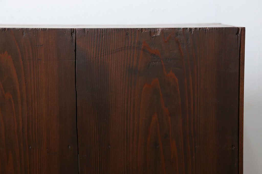 アンティーク家具　古民具・骨董 前面欅材の結霜ガラス茶箪笥(収納棚)