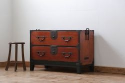 アンティーク家具　古民具・骨董 脚付き二本松箪笥ローチェスト(1)(時代箪笥ローボード)