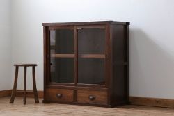 アンティーク家具　アンティーク 古い木の引き出し付き収納棚(食器棚)