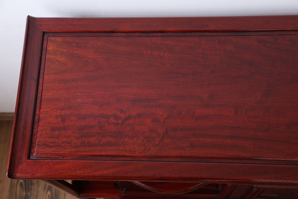 アンティーク家具　1970年頃 唐木製の横長飾り棚(茶棚、時代箪笥)