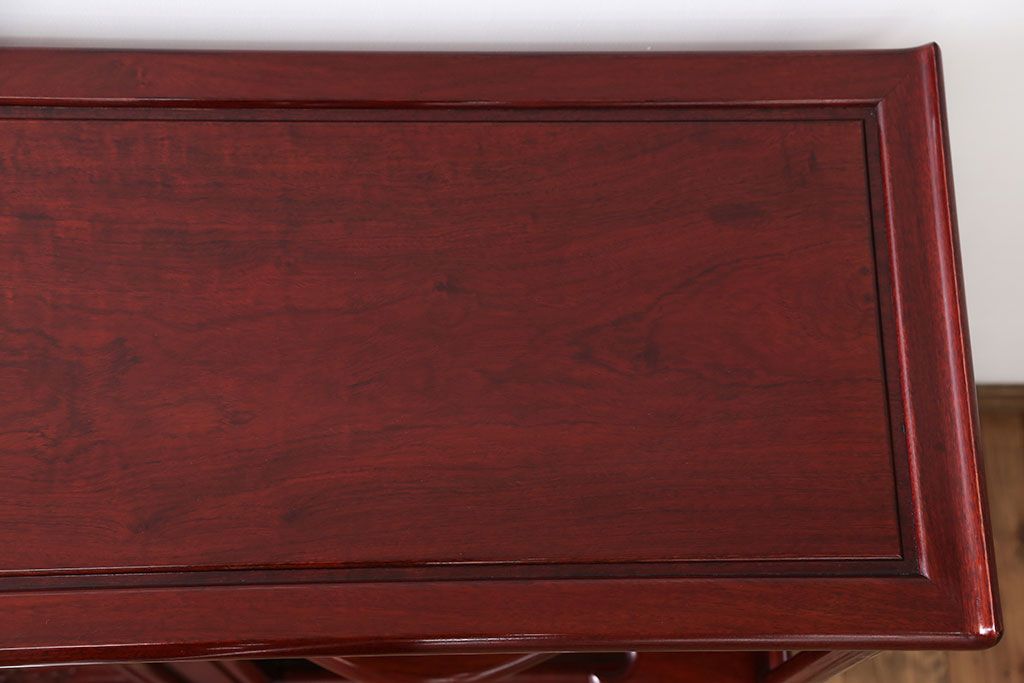 アンティーク家具　1970年頃 唐木製の横長飾り棚(茶棚、時代箪笥)