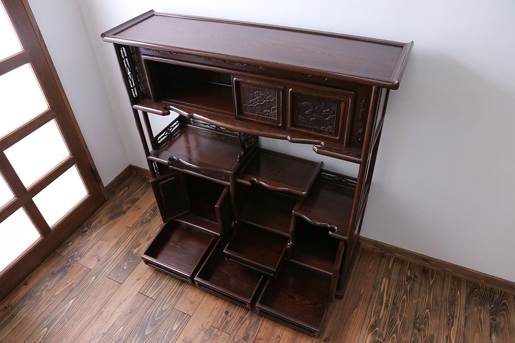 アンティーク家具　1960年頃 鉄刀木(タガヤサン)製 重厚な飾り棚(茶棚)