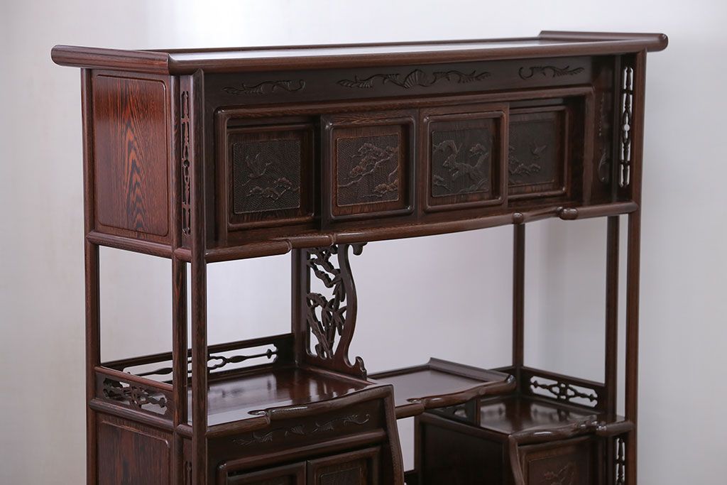 アンティーク家具　1960年頃 鉄刀木(タガヤサン)製 重厚な飾り棚(茶棚)