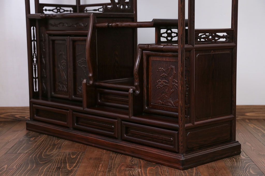 アンティーク家具　1960年頃 鉄刀木(タガヤサン)製 重厚な飾り棚(茶棚)