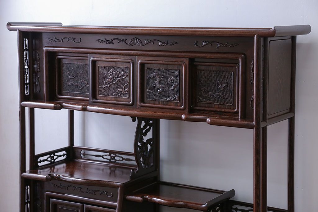 アンティーク家具　1960年頃 鉄刀木(タガヤサン)製 重厚な飾り棚(茶棚)