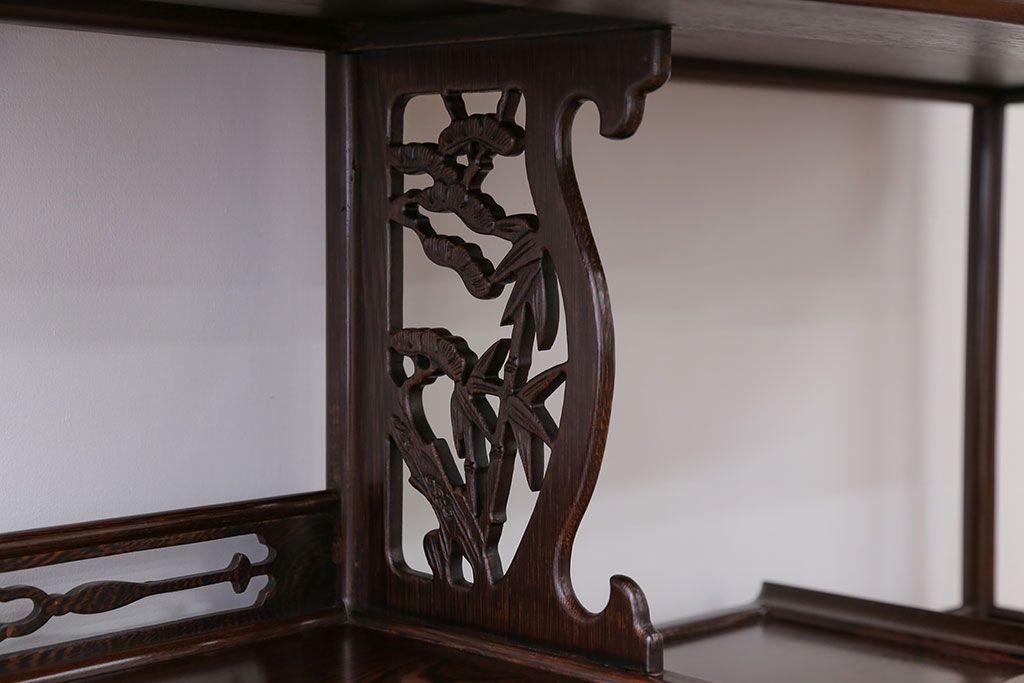 アンティーク家具　1960年頃 鉄刀木(タガヤサン)製 重厚な飾り棚(茶棚)