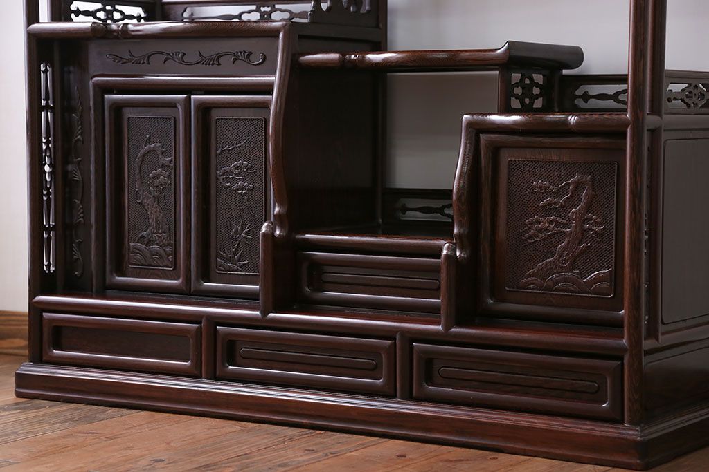 アンティーク家具　1960年頃 鉄刀木(タガヤサン)製 重厚な飾り棚(茶棚)