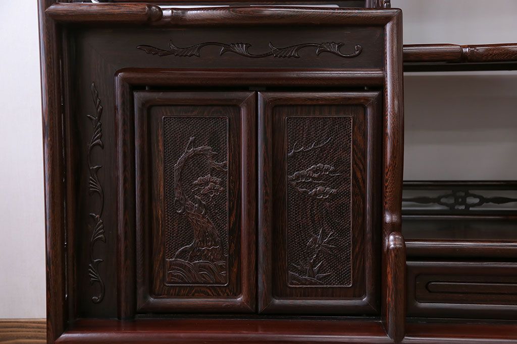 アンティーク家具　1960年頃 鉄刀木(タガヤサン)製 重厚な飾り棚(茶棚)
