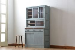 レトロ家具　昭和レトロ アンティークペイント シンプルな食器棚(カップボード)